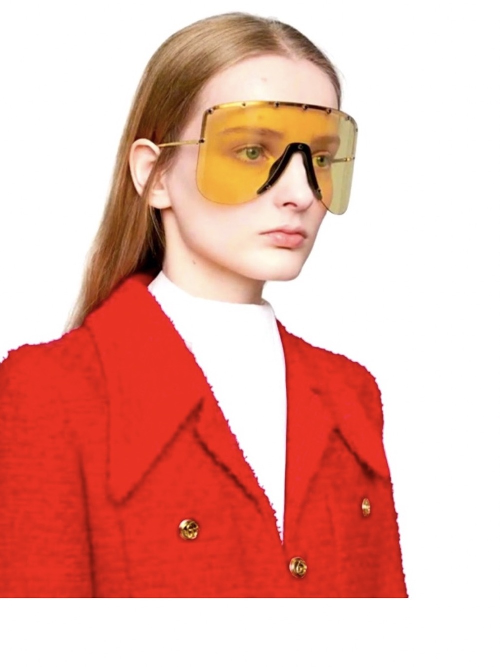 70mm Gucci Shield Sunglasses with Amber Gradient Lenses